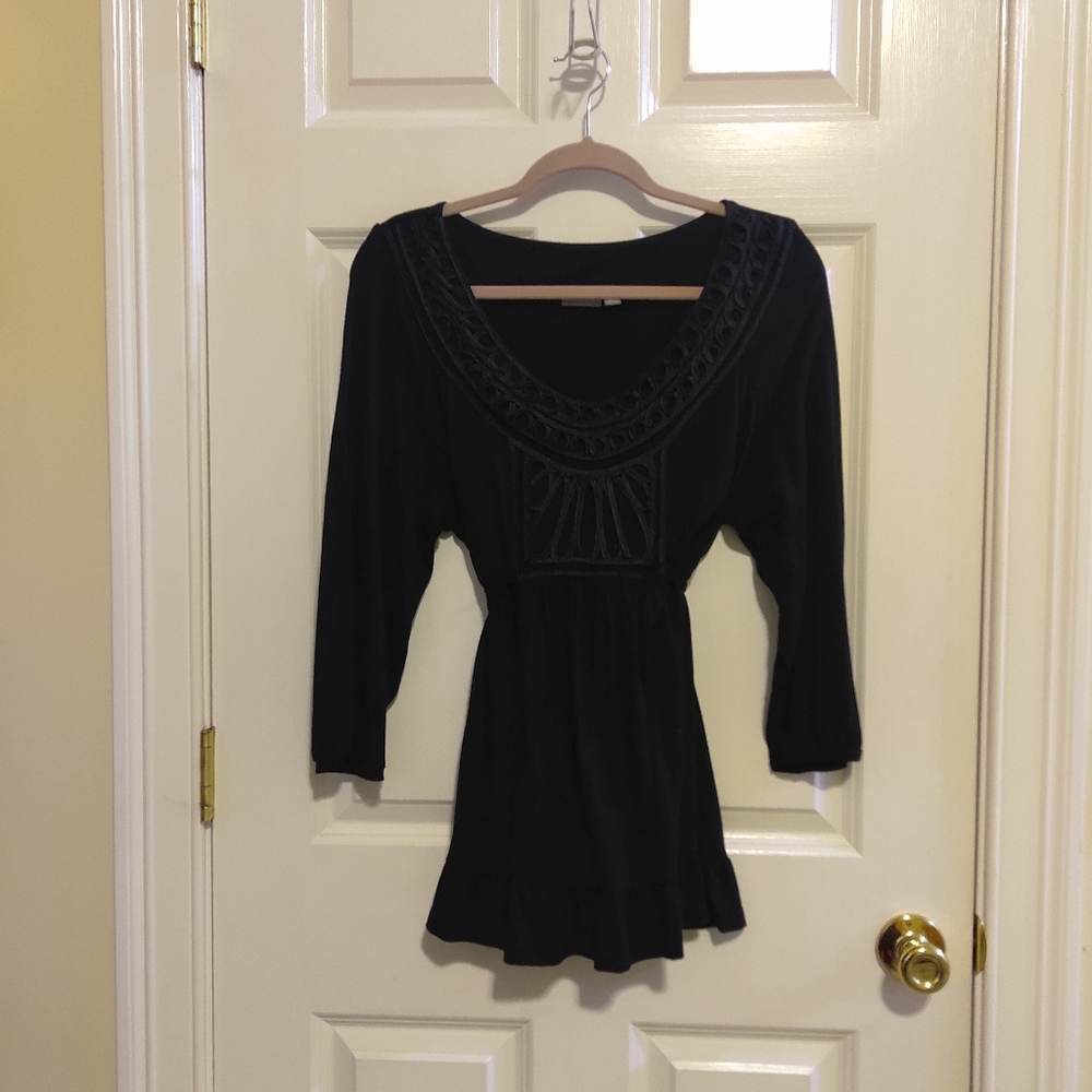Apt. 9 Women's  Black Embellished 3/4 Sleeve Top Size XL